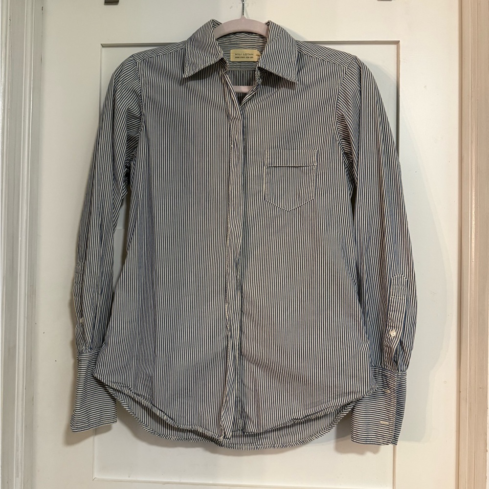 Nili Lotan blue and whitete striped dress shirt